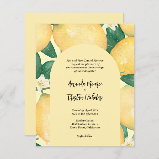Papier Budget Citrons Mariage tous en un Invitations (Devant / Derrière)