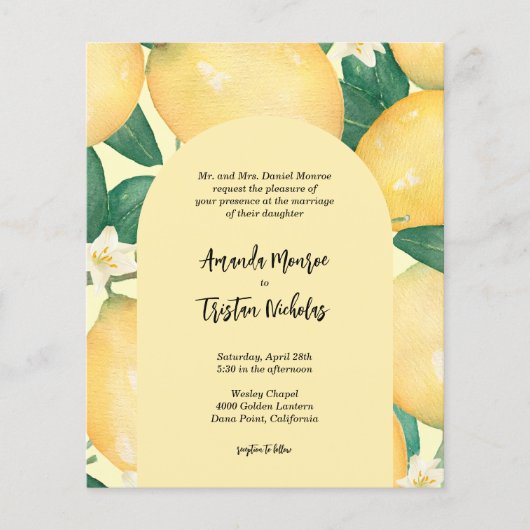 Papier Budget Citrons Mariage tous en un Invitations (Devant)