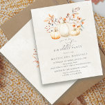 Papier BUDGET Citrouille blanc 21e anniversaire Invitatio<br><div class="desc">D'élégants citrouilles blancs sont nichés dans des feuilles et fleur sauvage rouges,  oranges et verts sauge.</div>
