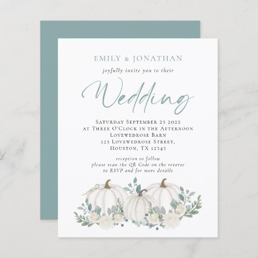 Papier Budget Citrouilles Turquoise Foliage QR Wedding In (Devant / Derrière)