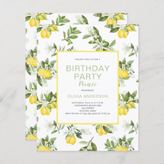 Papier Budget Citrus Citrus Anniversaire Pique-Nique Invi (Devant / Derrière)