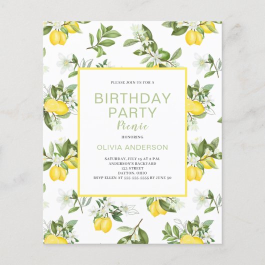 Papier Budget Citrus Citrus Anniversaire Pique-Nique Invi (Devant)