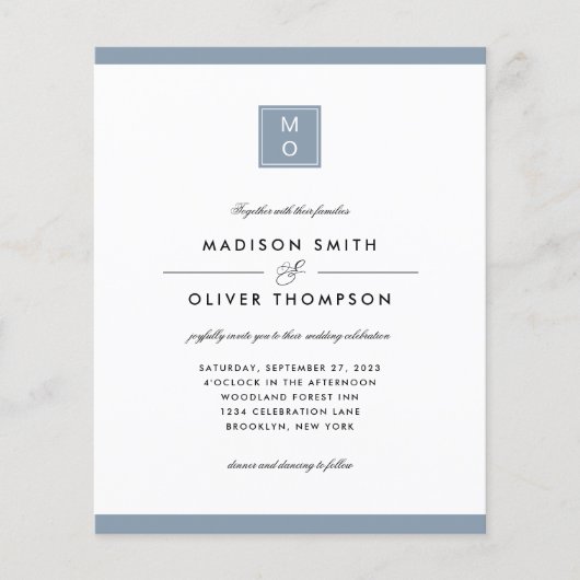 Papier BUDGET Classic Élégant Dusty Blue Monogram Mariage (Devant)