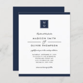 Papier BUDGET Classic Élégant Mariage de Monogramme Bleu (Devant / Derrière)