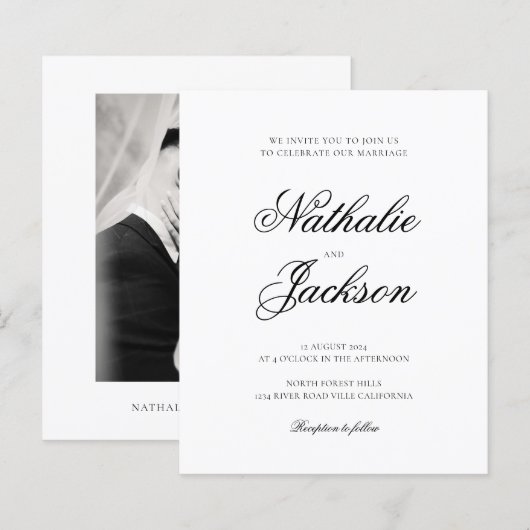 Papier BUDGET Classic Elegant Script Photo Wedding (Devant / Derrière)