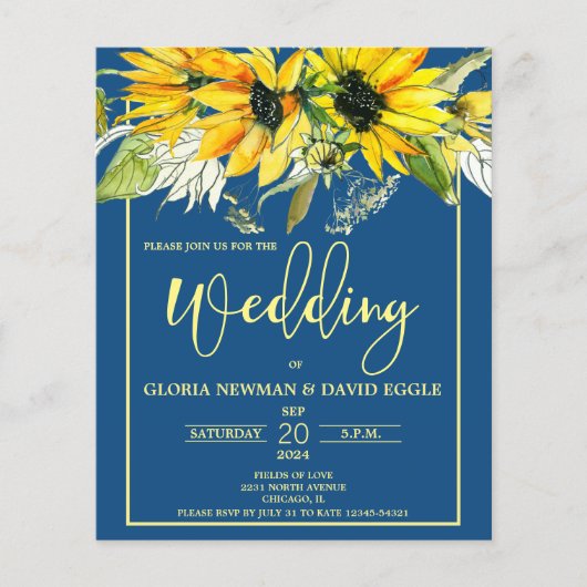 Papier Budget Classic Faire-part de mariage de tournesol (Devant)