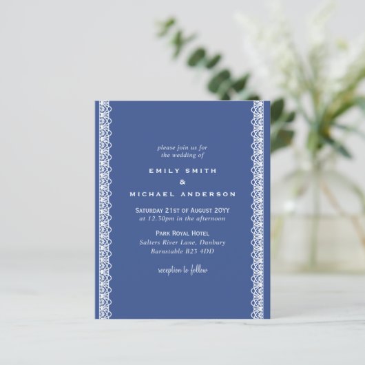 Papier Budget Classique Bleu Blanc dentelle Invitations d (Debout devant)