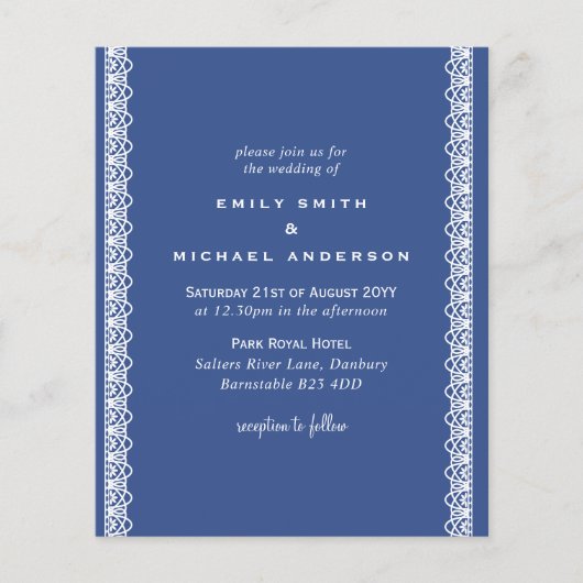 Papier Budget Classique Bleu Blanc dentelle Invitations d (Devant)