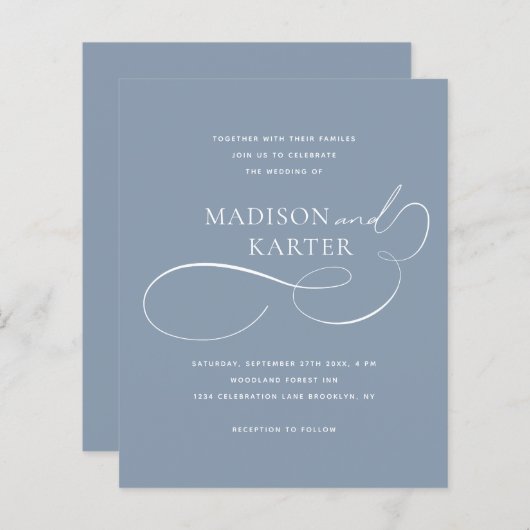 Papier BUDGET Classique Dusty Bleu Infinité Et Mariage (Devant / Derrière)