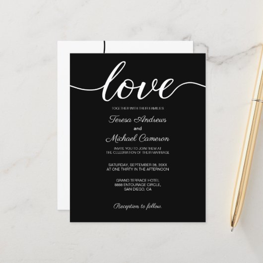 Papier Budget Classique moderne Mariage noir et blanc (Devant/Arrière en situation)