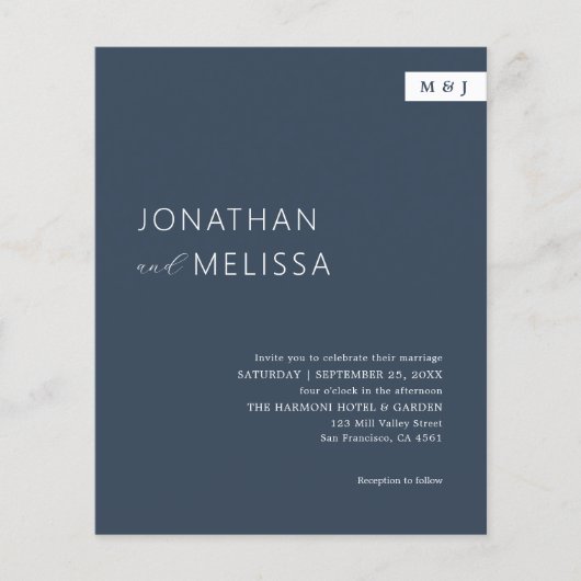 Papier BUDGET Classique Simple Marine Bleu Monogramme Mar (Devant)