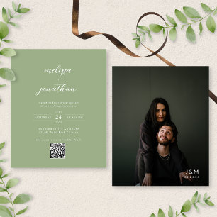 Papier BUDGET Classique Vert Sauge Code QR Photo Mariage