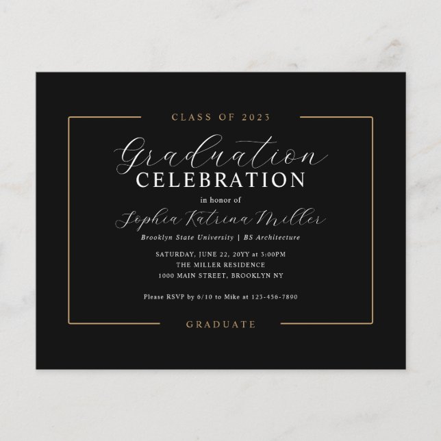 Papier Budget Classy Black Gold Graduate Party (Devant)