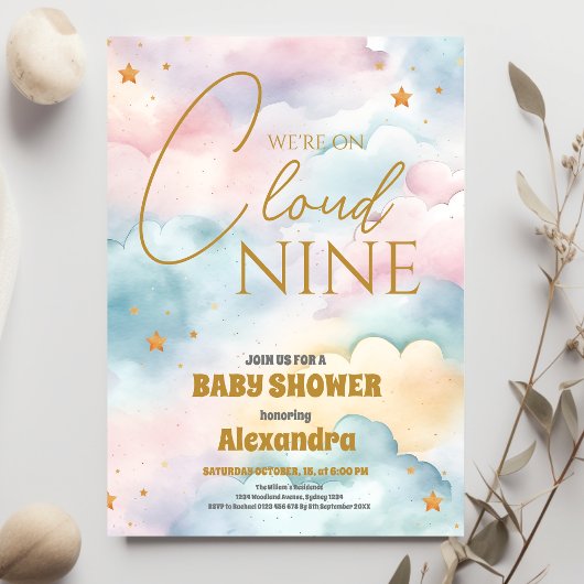 Papier Budget Cloud 9 Gold Stars Baby shower Aquarelle