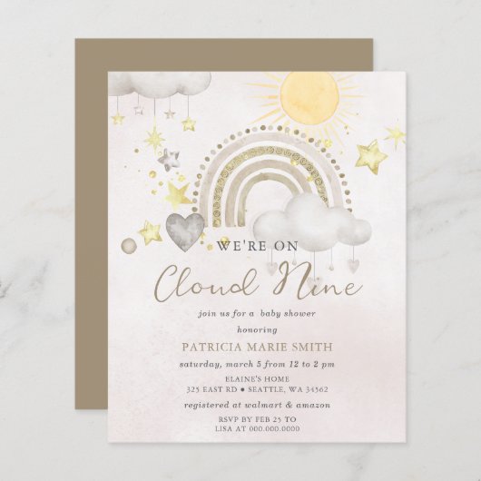 Papier Budget Cloud Nine Boho Baby Shower Invitation (Devant / Derrière)