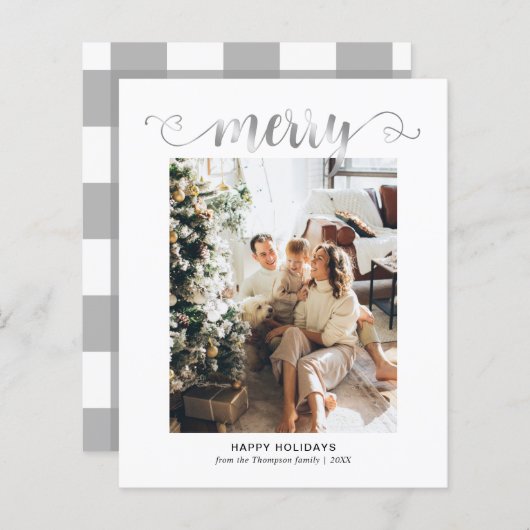 Papier BUDGET Coeur Argent Joyeux Script photo Noël (Devant / Derrière)