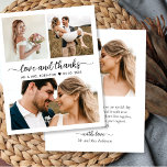 Papier Budget Collage amour et merci Mariage Merci<br><div class="desc">Budget, Moderne, Élégant Amour et Merci Script 3 Photo Collage Mariage Merci personnalisé abordable carte mince à petit budget. Un élégant mariage vous remercie modèle avec 3 photo sur le devant et 1 photo sur le côté arrière. ***VEUILLEZ NOTER! *** LE DOCUMENT BUDGÉTAIRE/VOL EST EN PAPIER MINCE. *** METTRE À...</div>