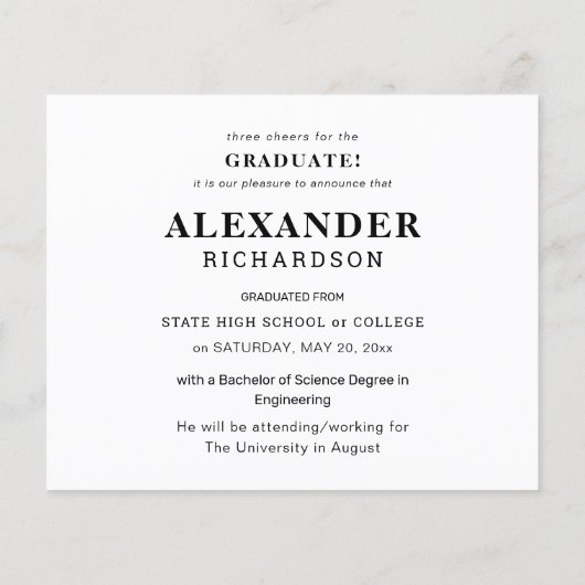 Papier Budget Collégial Nom de la morue Photo Graduation  (Dos)