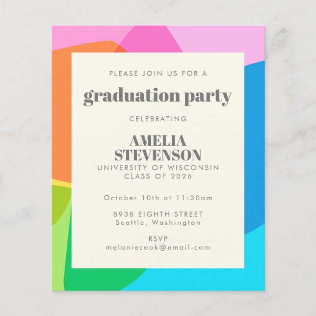 Papier Budget Colorful Abstrait Graduation Party Invitati (Devant)