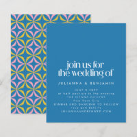 Budget Colorful Blue Geometry Fun Wedding Invitati