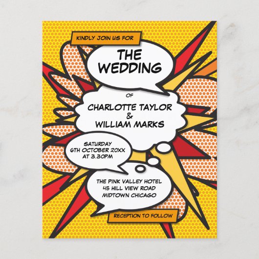 Papier Budget Comic Book Pop Art Faire-part de mariage (Devant)
