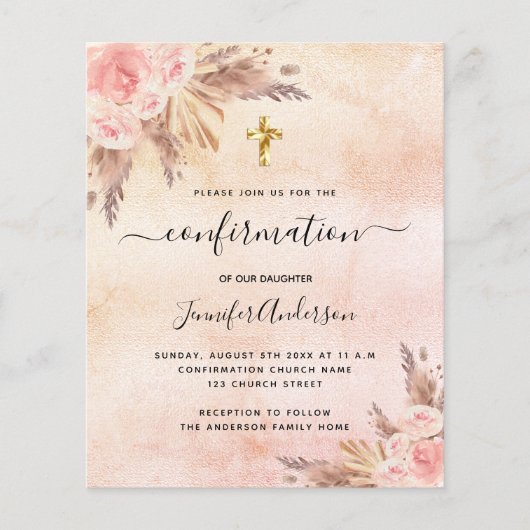 Papier Budget confirmation pampas herbe rose or blush (Devant)