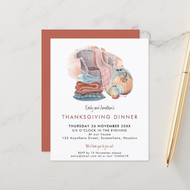 Papier Budget Confortable Accueil Thanksgiving Dîner Invi (Devant/Arrière en situation)