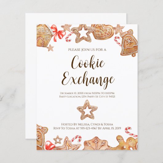 Papier Budget Cookie Exchange Fête Invitations (Devant / Derrière)