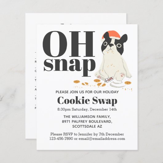 Papier Budget Cookie Swap Puppy et Cookies Invitation (Devant / Derrière)