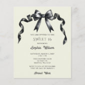 Papier Budget Coquette Black Bow Sweet 16 Invitation (Devant)