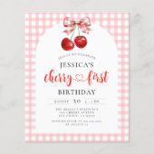 Papier Budget Coquette Cherry Première Invitation d'anniv (Devant)