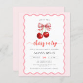 Papier Budget Coquette Cherry sur le Baby shower Invitati (Devant / Derrière)