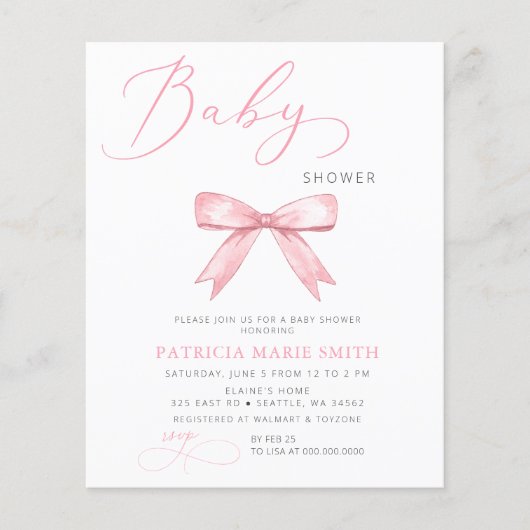 Papier Budget Coquette Pink Bow Girl Baby shower (Devant)