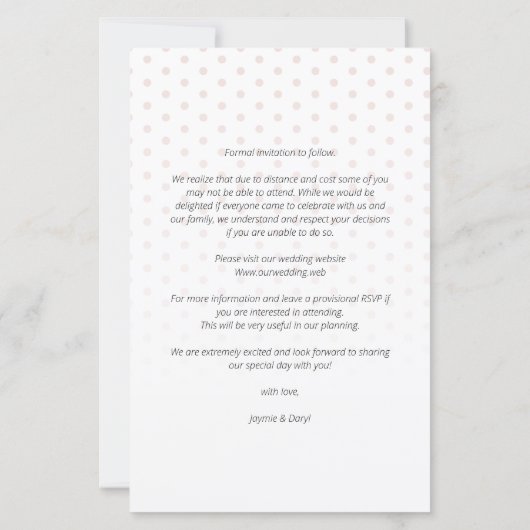 Papier Budget Coral Coeur Nous faisons Pois Photo Mariage (Dos)