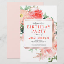 Budget Coral Floral Anniversaire Fête Invitation