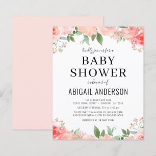 Papier Budget Coral Floral Baby shower Invitation