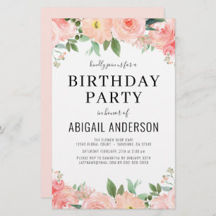 Papier Budget Coral Floral Girly Anniversaire Invitation