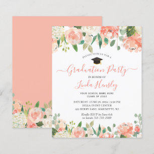 Papier Budget Coral Floral Graduation Party Invitation