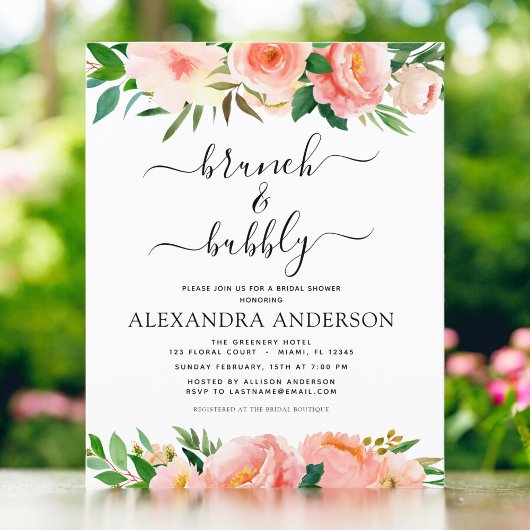 Papier Budget Coral Peach Brunch & Bubbly Fête des mariée