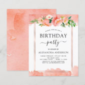 Papier Budget Coral Peach Floral Anniversaire Invitation (Devant / Derrière)