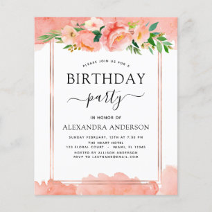 Papier Budget Coral Peach Floral Anniversaire Invitation