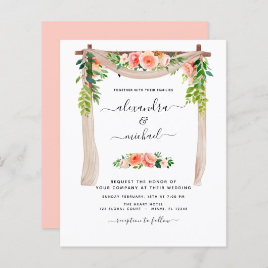 Papier Budget Coral Peach Floral Arc Mariage (Devant / Derrière)