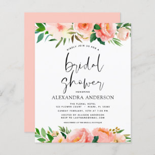 Papier Budget Coral Peach Floral Bridal Show Invitation