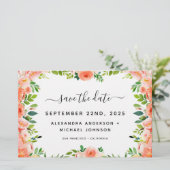 Papier Budget Coral Peach Floral Enregistrer la date Invi (Debout devant)