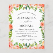 Papier Budget Coral Peach Floral Faire-part de mariage (Devant)