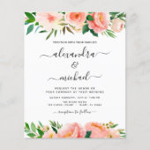 Papier Budget Coral Peach Floral Faire-part de mariage (Devant)