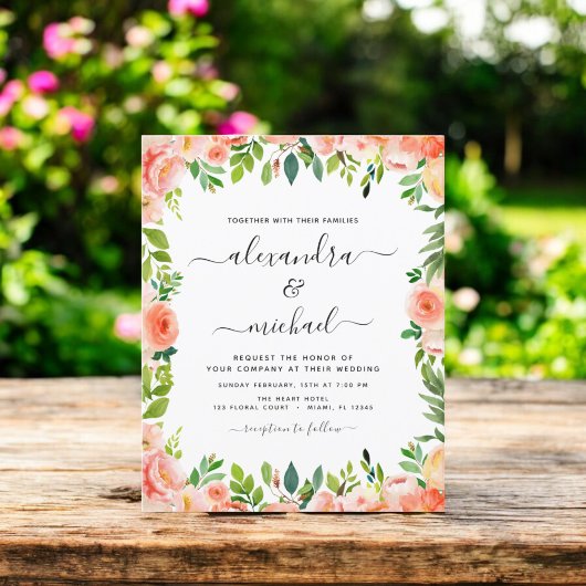 Papier Budget Coral Peach Floral Faire-part de mariage