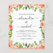 Papier Budget Coral Peach Floral Faire-part de mariage (Devant)