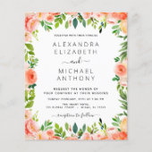 Papier Budget Coral Peach Floral Faire-part de mariage (Devant)