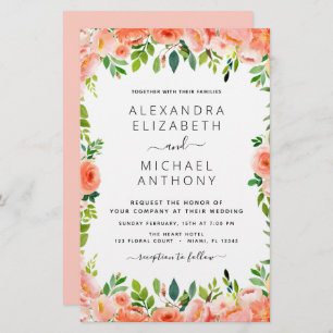 Papier Budget Coral Peach Floral Faire-part de mariage